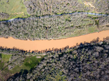 Aerial view of Ropotamo river at Arkutino region, Burgas Region, Bulgariaの写真素材