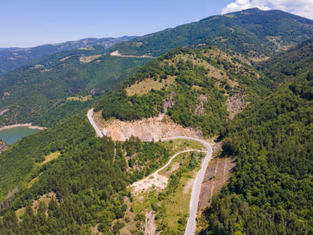 Aerial view of Tsankov kamak Reservoir, Smolyan Region, Bulgaria