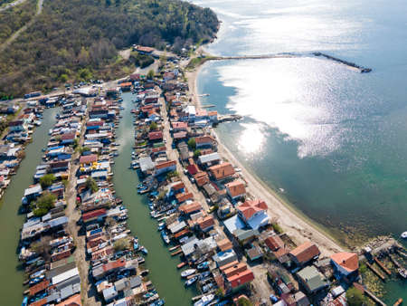 Aerial view of Chengene Skele - Fishing Village (Ribarsko Selishte) near city of Burgas, Bulgariaの写真素材