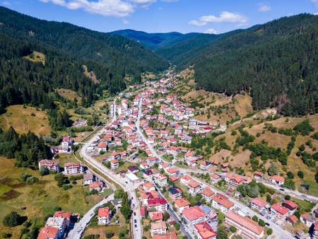 Aerial view of the famous Bulgarian ski resort Chepelare, Smolyan Region, Bulgariaの写真素材