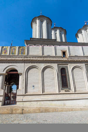 BUCHAREST, ROMANIA - AUGUST 16, 2021: Patriarchal Palace and Cathedral of Saints Constantine and Helena in city of Bucharest, Romaniaのeditorial素材