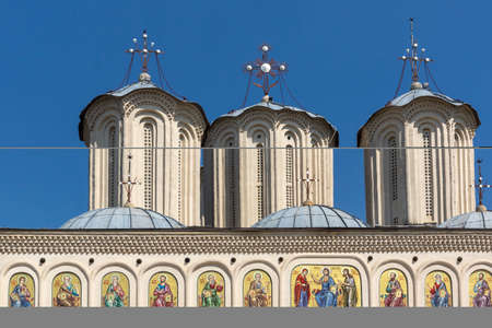 BUCHAREST, ROMANIA - AUGUST 16, 2021: Patriarchal Palace and Cathedral of Saints Constantine and Helena in city of Bucharest, Romaniaのeditorial素材