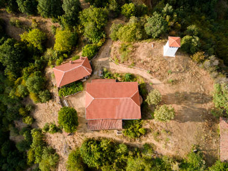 Aerial view of Medieval Churilovo monastery dedicated to Saint George, known as monastery with the devils, Blagoevgrad Region, Bulgariaの写真素材