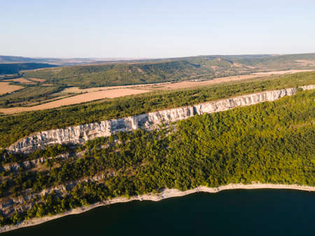 Aerial view of Aleksandar Stamboliyski Reservoir, Gabrovo and Veliko Tarnovo Regions, Bulgariaの写真素材