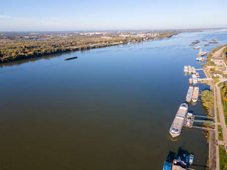 Amazing Aerial view of Danube River and City of Ruse, Bulgariaの写真素材