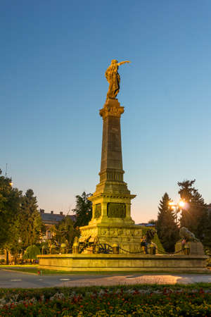 RUSE, BULGARIA -AUGUST 15, 2021: Sunset view of Monument of Freedom at the center of city of Ruse, Bulgariaのeditorial素材