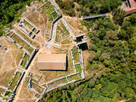 Aerial view of Ruins of medieval fortificated city of Cherven from period of Second Bulgarian...