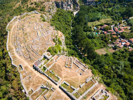 Aerial view of Ruins of medieval fortificated city of Cherven from period of Second Bulgarian Empire, Ruse region, Bulgariaの写真素材