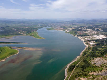Amazing Aerial view of Studen Kladenets Reservoir, Kardzhali Region, Bulgariaの写真素材