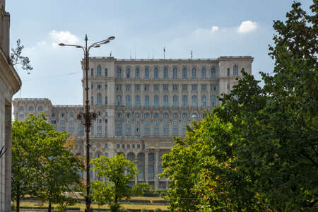 BUCHAREST, ROMANIA - AUGUST 16, 2021: The Palace of the Parliament at the center of city of Bucharest, Romaniaのeditorial素材