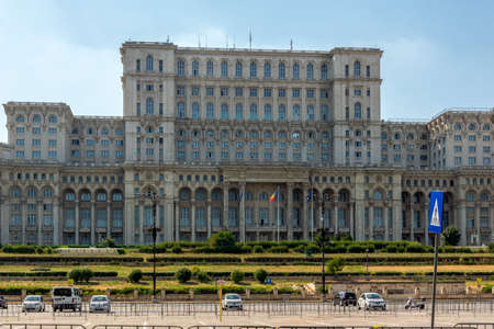 BUCHAREST, ROMANIA - AUGUST 16, 2021: The Palace of the Parliament at the center of city of Bucharest, Romaniaのeditorial素材