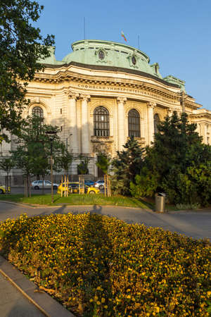 SOFIA, BULGARIA - JULY 30, 2021: Sunset view of University of Sofia Saint Kliment Ohridski, Bulgariaのeditorial素材