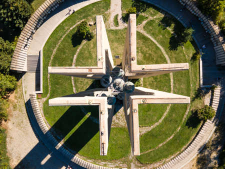 SOFIA, BULGARIA - FEBRUARY 16, 2014: Aerial view of Memorial of Flag of Peace (Zname na mira) International Children's Assembly at park Kambanite (The bells) in Sofia, Bulgariaのeditorial素材