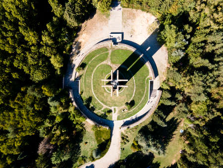 SOFIA, BULGARIA - FEBRUARY 16, 2014: Aerial view of Memorial of Flag of Peace (Zname na mira) International Children's Assembly at park Kambanite (The bells) in Sofia, Bulgariaのeditorial素材
