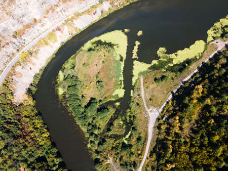 Aerial view of Iskar river Gorge, Balkan Mountains, Sofia Region, Bulgariaの写真素材