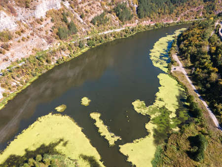 Aerial view of Iskar river Gorge, Balkan Mountains, Sofia Region, Bulgariaの写真素材