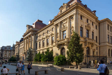 BUCHAREST, ROMANIA - AUGUST 16, 2021: Typical street and buiding at downtown (old town) of city of Bucharest, Romaniaのeditorial素材