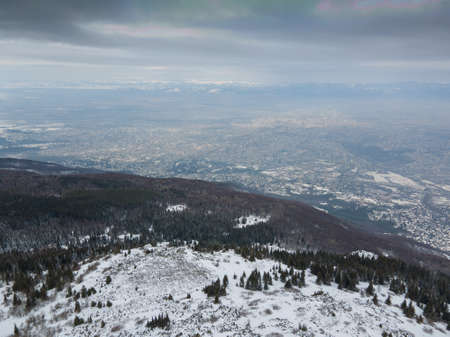 Aerial view of Vitosha Mountain near Kamen Del Peak, Sofia city Region, Bulgariaの写真素材