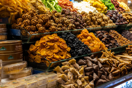ISTANBUL, TURKEY - JULY 26, 2019: Inside view of Spice market know as Egyptian Bazaar in city of Istanbul, Turkeyのeditorial素材