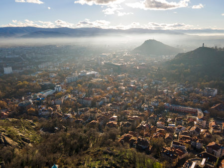 Amazing Aerial view of City of Plovdiv, Bulgariaの写真素材