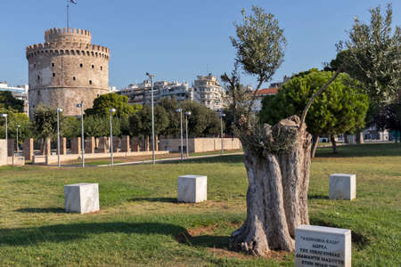THESSALONIKI, GREECE - SEPTEMBER 22, 2019: Ancient White Tower in city of Thessaloniki, Central...