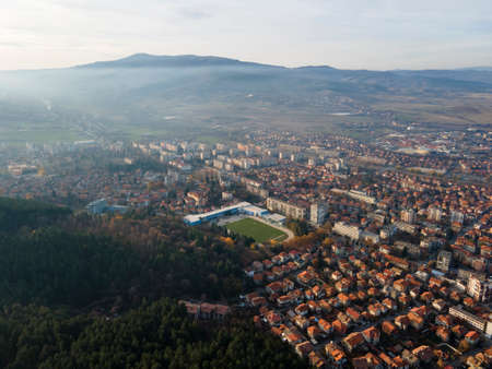 Amazing Aerial sunset view of town of Kyustendil, Bulgariaの写真素材