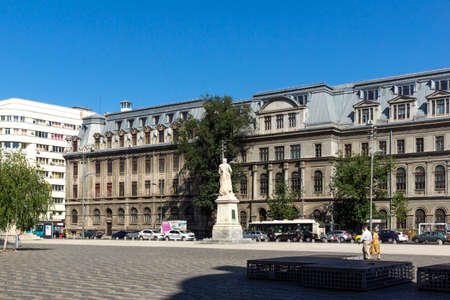 BUCHAREST, ROMANIA - AUGUST 17, 2021: University Square at downtown (old town) of city of Bucharest, Romaniaのeditorial素材