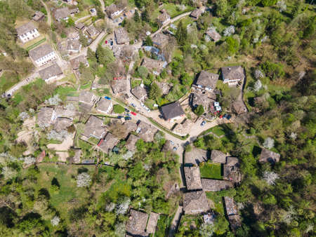 Aerial Spring view of village of Bozhentsi, Gabrovo region, Bulgariaの写真素材