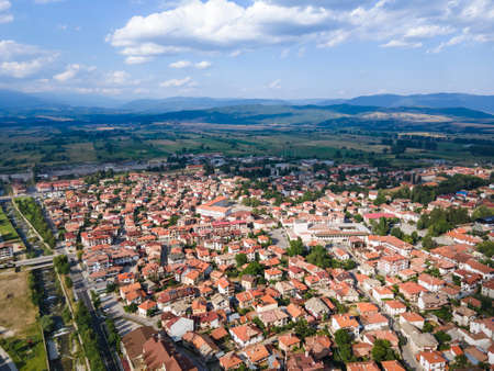 Aerial view of famous ski resort of Bansko, Blagoevgrad Region, Bulgariaの写真素材