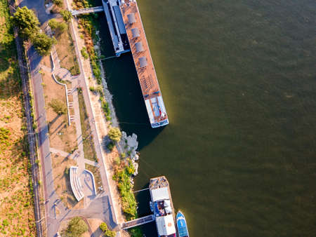 Amazing Aerial view of Danube River and City of Ruse, Bulgariaの写真素材