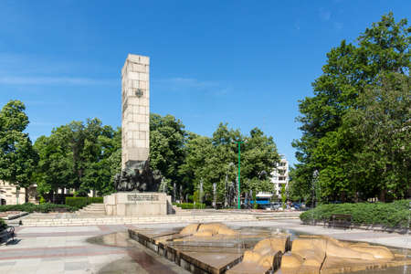 VIDIN, BULGARIA - MAY 23, 2021: Panorama of Bdintsi Square at the center of town of Vidin, Bulgaria
