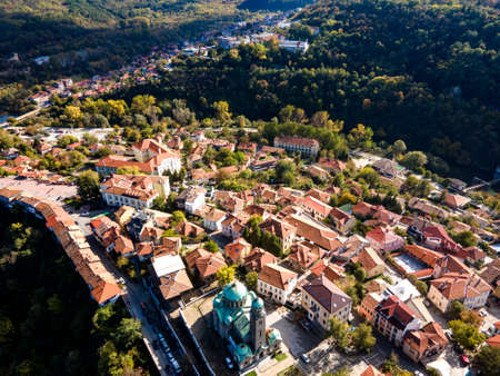 Amazing Aerial view of city of Veliko Tarnovo, Bulgaria