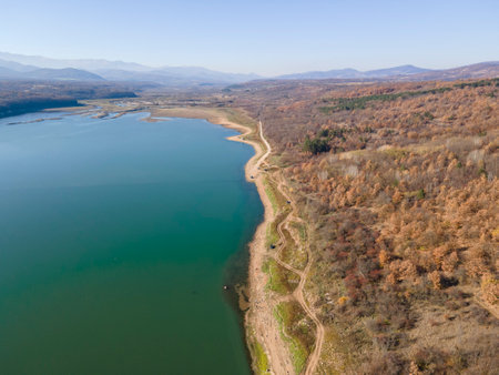 Aerial view of Ogosta Reservoir, Montana Region, Bulgariaの写真素材