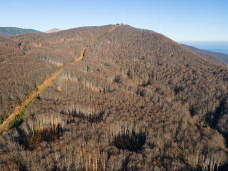 Aerial Autumn view of Petrohan Pass, Balkan Mountains, Bulgariaの写真素材