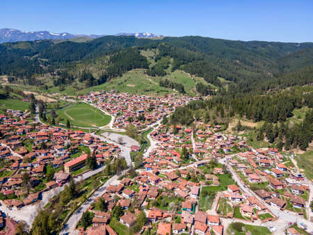 Aerial view of historical town of Koprivshtitsa, Sofia Region, Bulgariaの写真素材