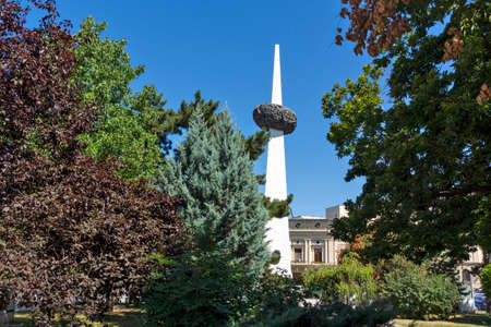BUCHAREST, ROMANIA - AUGUST 17, 2021: Panorama of Revolution Square in city of Bucharest, Romania