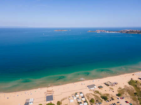 Aerial view of Gradina (Garden) Beach near town of Sozopol, Burgas Region, Bulgaria