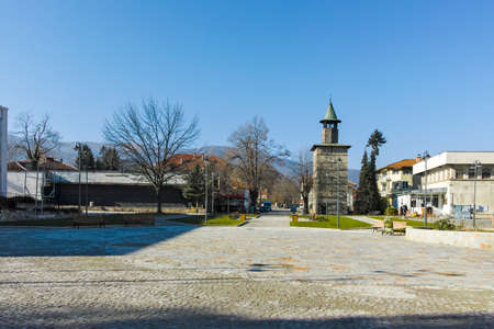 BERKOVITSA, BULGARIA - NOVEMBER 21, 2021: Typical building and street at the center of town of Berkovitsa, Montana region, Bulgariaのeditorial素材