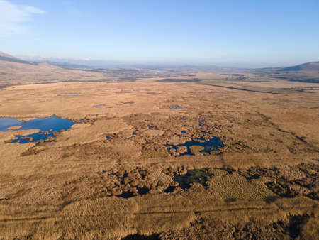 Aerial Autumn view of Dragoman marsh, Sofia region, Bulgariaの写真素材