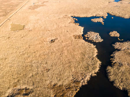 Aerial Autumn view of Dragoman marsh, Sofia region, Bulgariaの写真素材