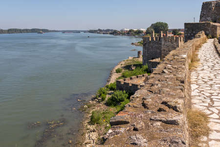 SMEDEREVO, SERBIA - AUGUST 12, 2019: Ruins of Fortress at the coast of the Danube River in town of Smederevo, Serbiaのeditorial素材