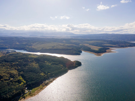 Amazing Aerial view of Iskar Reservoir near city of Sofia, Bulgariaの写真素材