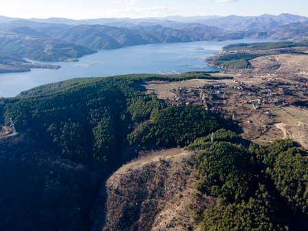 Amazing Aerial view of dam of Kardzhali Reservoir, Bulgariaの写真素材