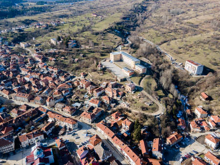 Amazing Aerial view of historical town of Batak, Pazardzhik region, Bulgariaの写真素材