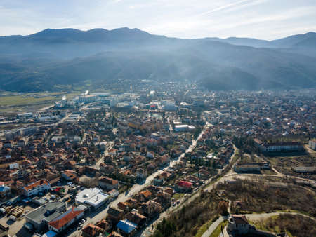 Amazing Aerial view of historical town of Peshtera, Pazardzhik region, Bulgariaの写真素材