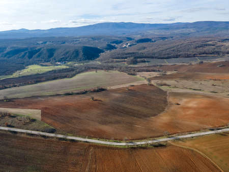 Aerial view of Sakar Mountain near town of Topolovgrad, Haskovo Region, Bulgariaの写真素材