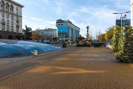SOFIA, BULGARIA - NOVEMBER 11, 2021: Panorama of Nezavisimost (Independence) Square in city of Sofia, Bulgariaのeditorial素材