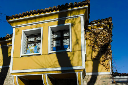 PLOVDIV, BULGARIA - JANUARY 2, 2022:  Street and Nineteenth Century Houses in architectural and historical reserve The old town in city of Plovdiv, Bulgariaのeditorial素材