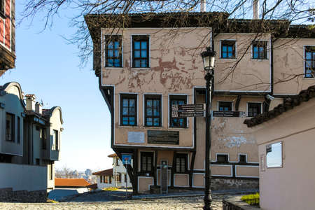 PLOVDIV, BULGARIA - JANUARY 2, 2022:  Street and Nineteenth Century Houses in architectural and historical reserve The old town in city of Plovdiv, Bulgariaのeditorial素材