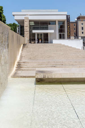 ROME, ITALY - JUNE 22, 2017: Amazing view of Ara Pacis Museum in city of Rome, Italyのeditorial素材
